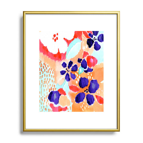 CayenaBlanca Ikat Flowers Metal Framed Art Print