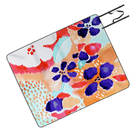 CayenaBlanca Ikat Flowers Picnic Blanket