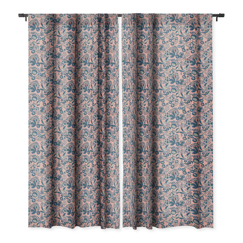 CayenaBlanca Indigo and Coral Blackout Window Curtain