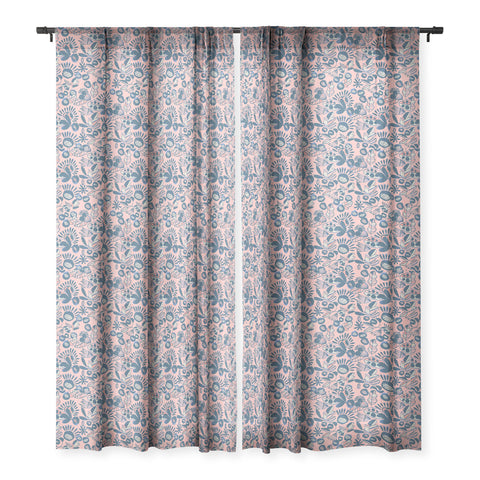 CayenaBlanca Indigo and Coral Sheer Window Curtain