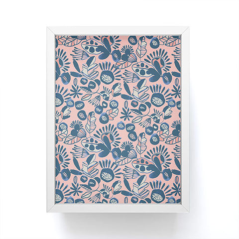 CayenaBlanca Indigo and Coral Framed Mini Art Print