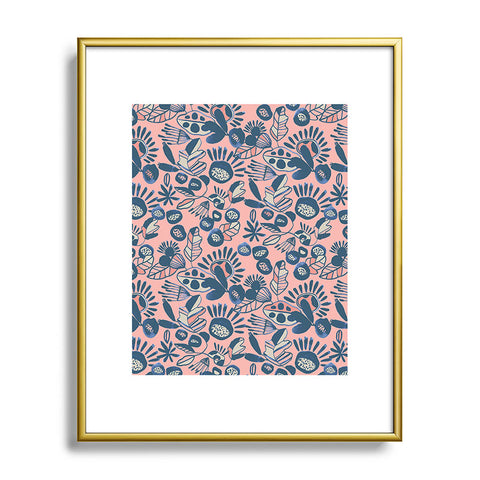 CayenaBlanca Indigo and Coral Metal Framed Art Print