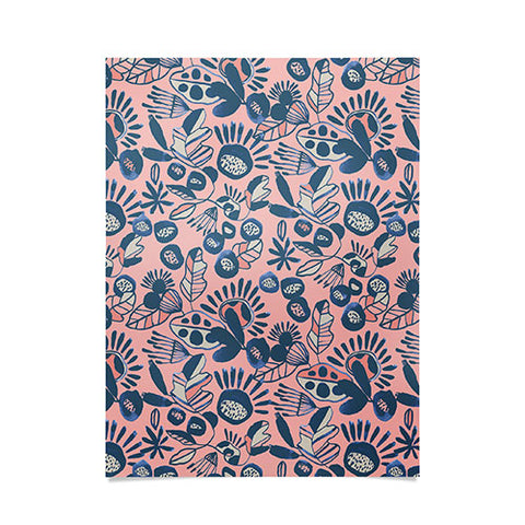CayenaBlanca Indigo and Coral Poster
