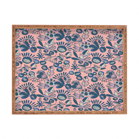 CayenaBlanca Indigo and Coral Rectangular Tray