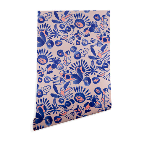 CayenaBlanca Indigo and Coral Wallpaper