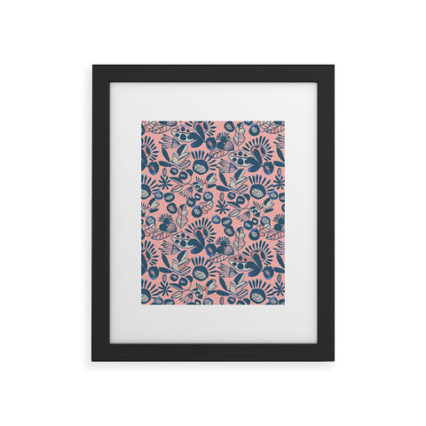 CayenaBlanca Indigo and Coral Framed Art Print