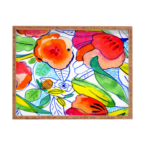 CayenaBlanca Ink Flowers Rectangular Tray