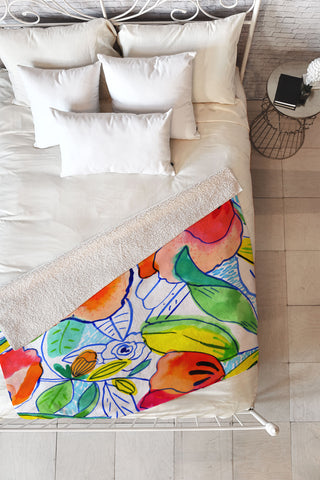 CayenaBlanca Ink Flowers Fleece Throw Blanket