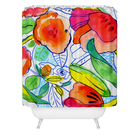 CayenaBlanca Ink Flowers Shower Curtain