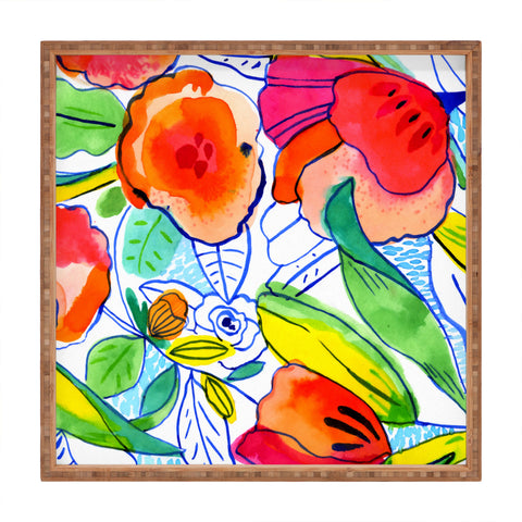 CayenaBlanca Ink Flowers Square Tray