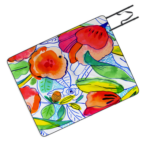 CayenaBlanca Ink Flowers Picnic Blanket