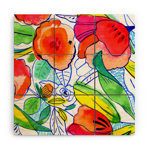 CayenaBlanca Ink Flowers Wood Wall Mural