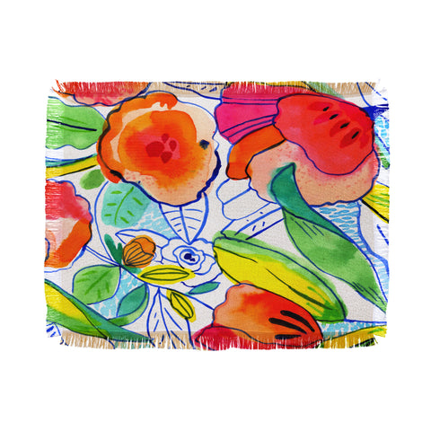 CayenaBlanca Ink Flowers Throw Blanket