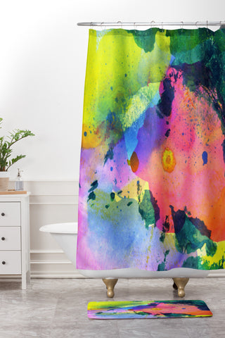 CayenaBlanca Ink Splashes Shower Curtain And Mat