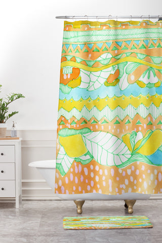 CayenaBlanca Light Tribal Shower Curtain And Mat