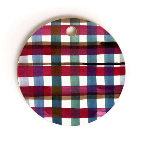 CayenaBlanca Modern Christmas Plaids Cutting Board Round