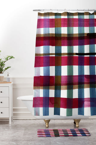 CayenaBlanca Modern Christmas Plaids Shower Curtain And Mat