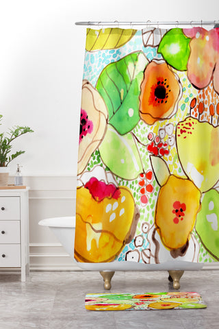 CayenaBlanca Organic Flowers Shower Curtain And Mat