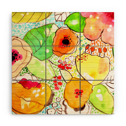 CayenaBlanca Organic Flowers Wood Wall Mural