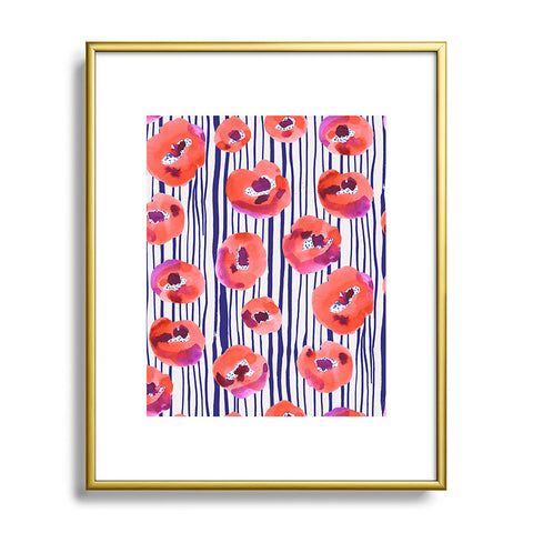 CayenaBlanca Peonies and stripes Metal Framed Art Print