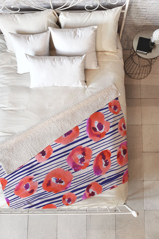 CayenaBlanca Peonies and stripes Fleece Throw Blanket