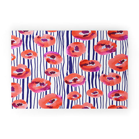 CayenaBlanca Peonies and stripes Welcome Mat