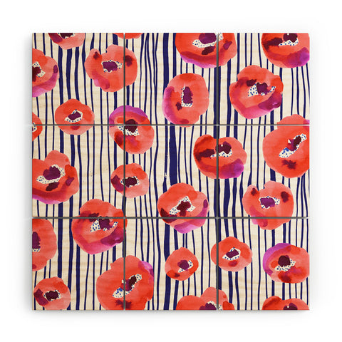 CayenaBlanca Peonies and stripes Wood Wall Mural