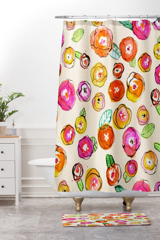 CayenaBlanca Water Flowers Shower Curtain And Mat