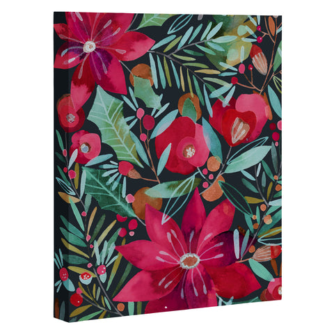 CayenaBlanca Watercolour Christmas Flowers Art Canvas