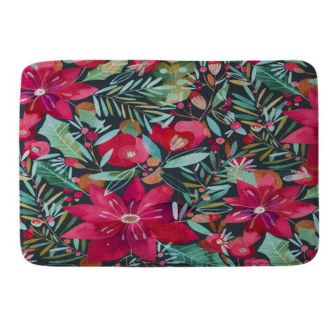CayenaBlanca Watercolour Christmas Flowers Memory Foam Bath Mat
