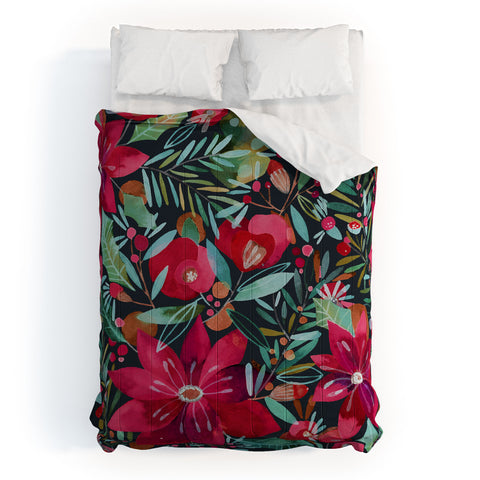 CayenaBlanca Watercolour Christmas Flowers Comforter