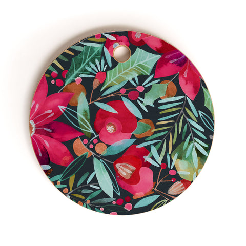 CayenaBlanca Watercolour Christmas Flowers Cutting Board Round