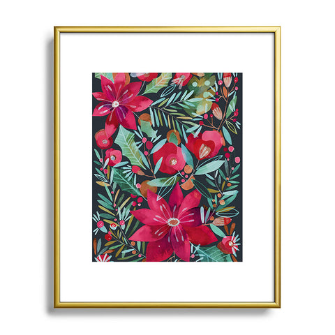 CayenaBlanca Watercolour Christmas Flowers Metal Framed Art Print