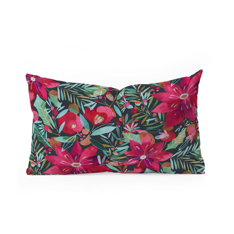 CayenaBlanca Watercolour Christmas Flowers Oblong Throw Pillow