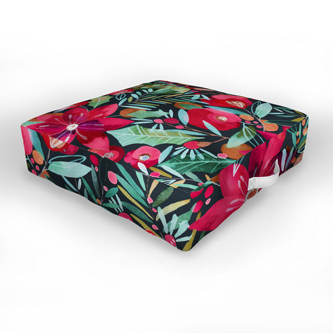 CayenaBlanca Watercolour Christmas Flowers Outdoor Floor Cushion