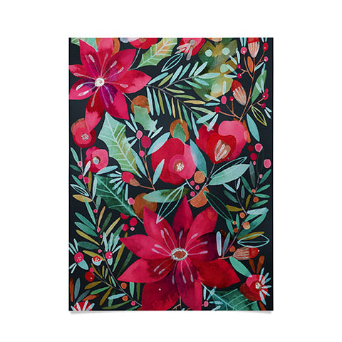 CayenaBlanca Watercolour Christmas Flowers Poster