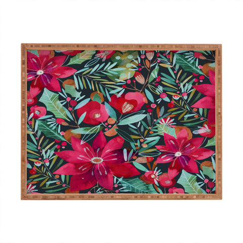 CayenaBlanca Watercolour Christmas Flowers Rectangular Tray