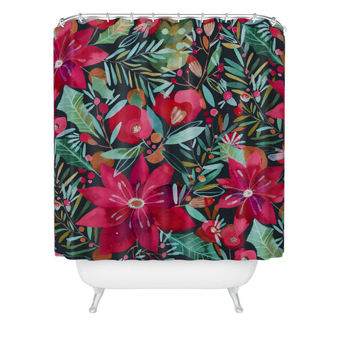CayenaBlanca Watercolour Christmas Flowers Shower Curtain
