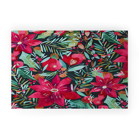 CayenaBlanca Watercolour Christmas Flowers Welcome Mat