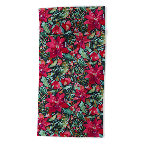 CayenaBlanca Watercolour Christmas Flowers Beach Towel