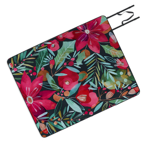 CayenaBlanca Watercolour Christmas Flowers Picnic Blanket