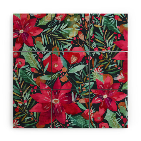 CayenaBlanca Watercolour Christmas Flowers Wood Wall Mural