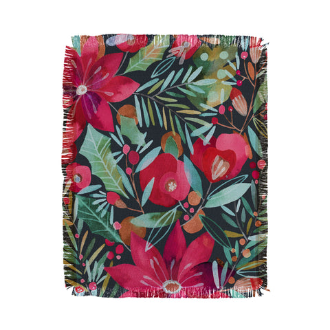 CayenaBlanca Watercolour Christmas Flowers Throw Blanket