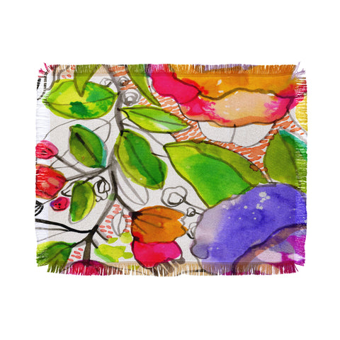 CayenaBlanca Watercolour Flowers Throw Blanket