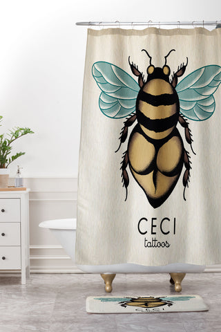 CeciTattoos Bumblebutt bee Shower Curtain And Mat