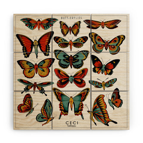 CeciTattoos BUTTerflies I Wood Wall Mural