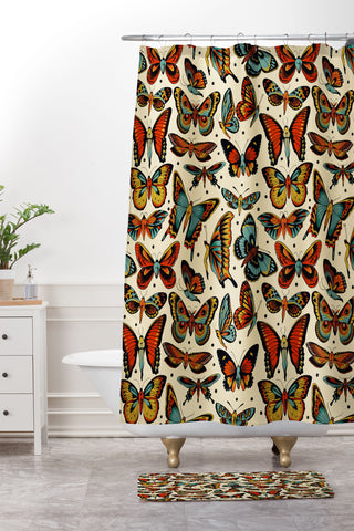 CeciTattoos BUTTerflies pattern Shower Curtain And Mat