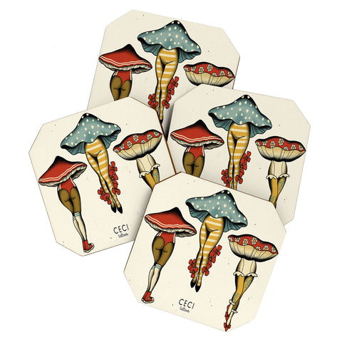 CeciTattoos Dressed up mushroom babes Coaster Set