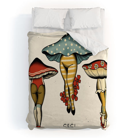 CeciTattoos Dressed up mushroom babes Duvet Cover