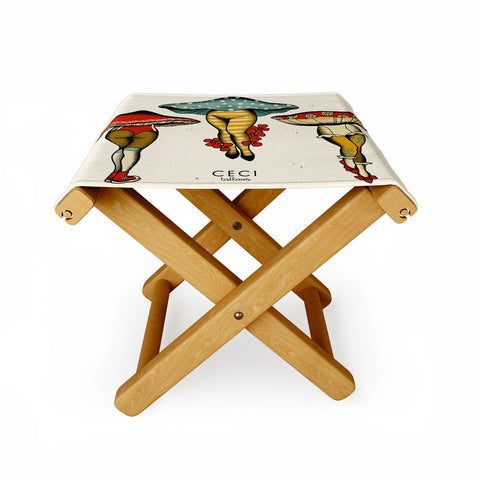 CeciTattoos Dressed up mushroom babes Folding Stool